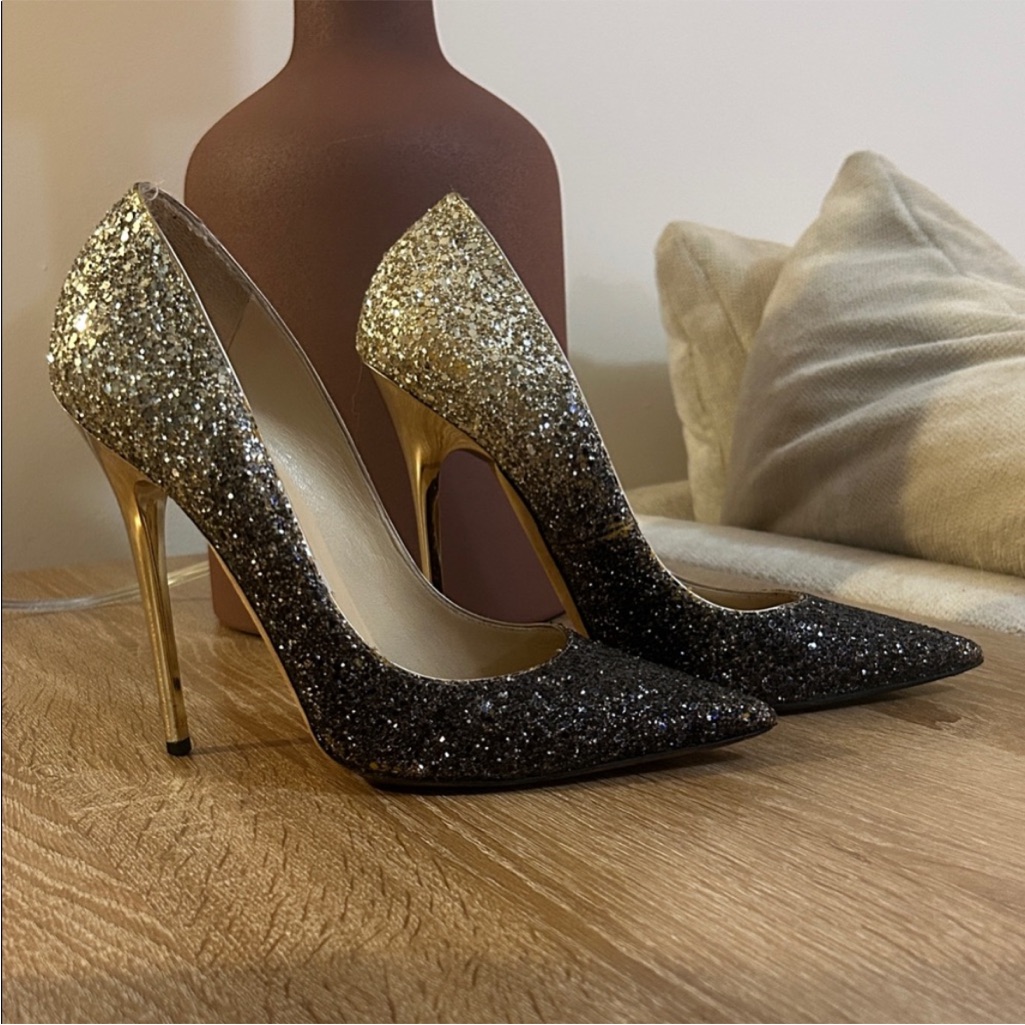 Jimmy Choo Black To Gold Ombre Glitter Stiletto Pumps